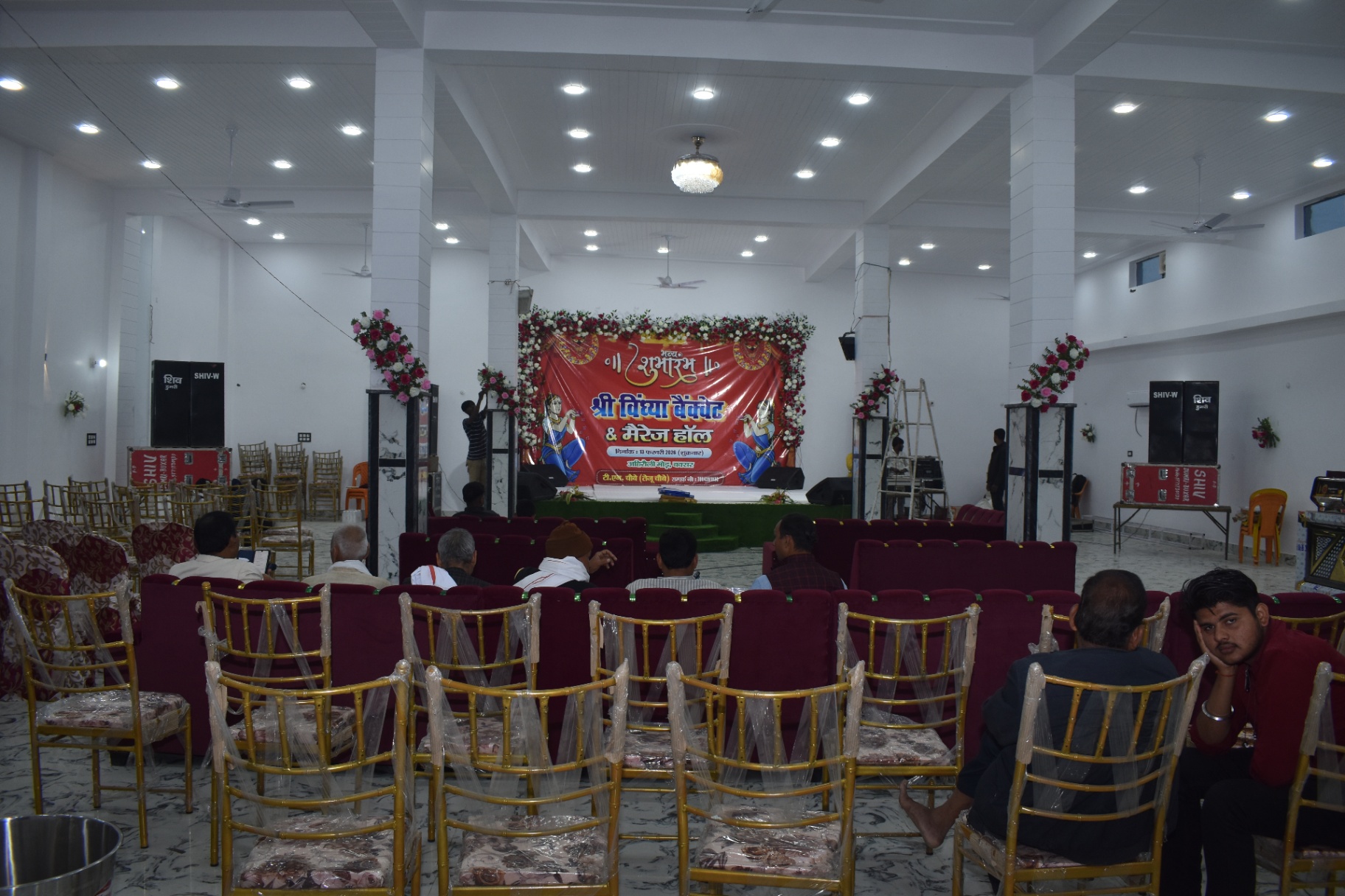 Grand banquet hall with stage setup